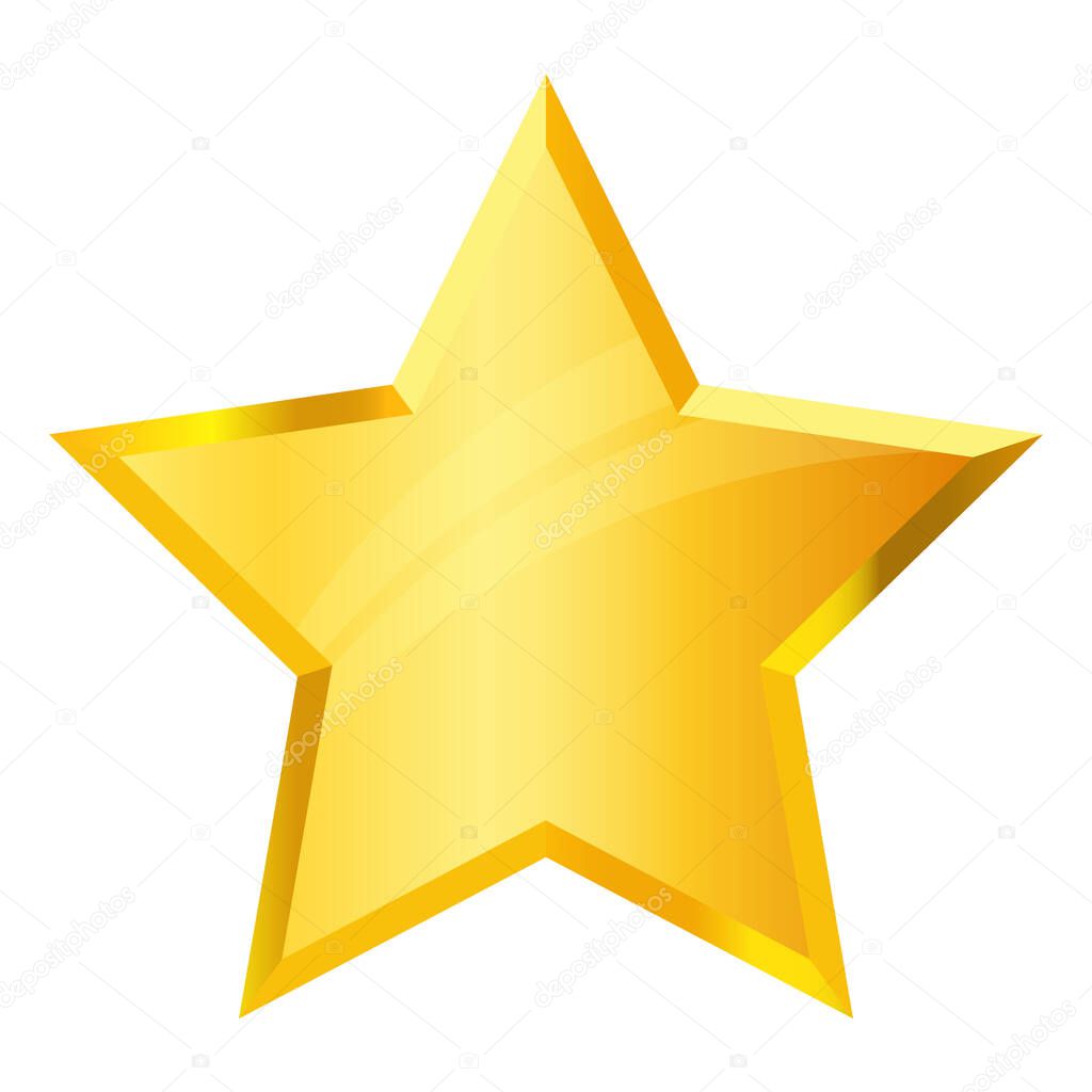 Gold star isolated on white background. Top View Close-Up Gold award render. Vector icon for games, casino, ranking ceremonies