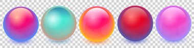 Vektör topları hazır. Gölgeli renkli toplar koleksiyonu. Parlak küreler şeffaf arkaplanda izole edildi. Tasarımınız EPS10 için vektör illüstrasyonu