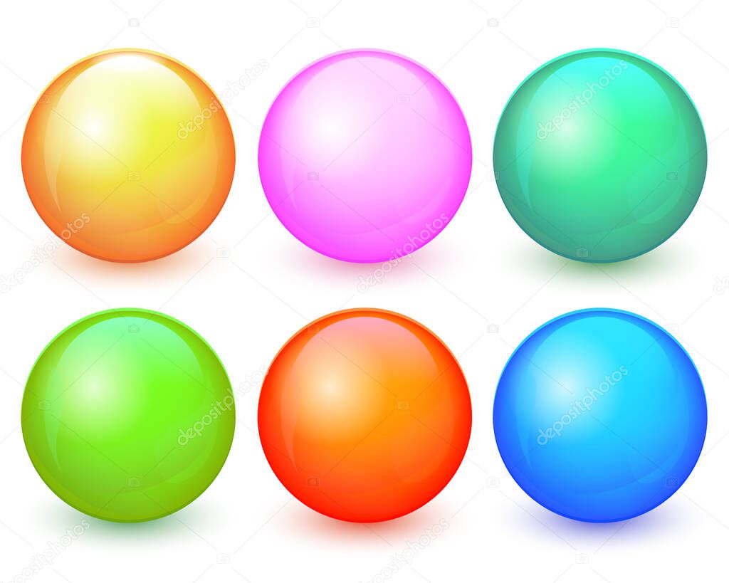 Vector balls set. Collection of colorful balls with shadow. Glossy spheres set isolated on white background. Vector illustration for your design EPS10