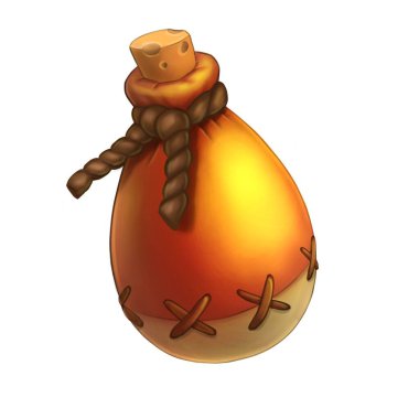 Bozuk paralarla dolu para çantası beyaz arka planda izole edilmiş. Oyun hazine ikonu. JPG illüstrasyonu