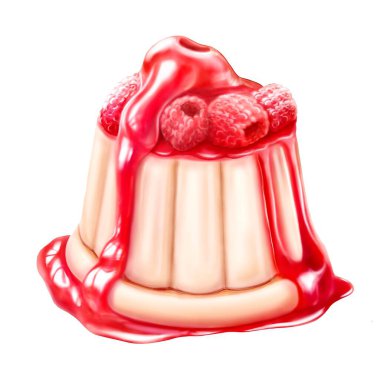 Kırmızı böğürtlenli, jöleli ve bisküvili el yapımı kek. Kek çizimi beyaz arkaplanda izole edildi. Doğum günü için vişneli ve ahudutlu tatlı tatlı, Anneler Günü, Kadınlar Günü