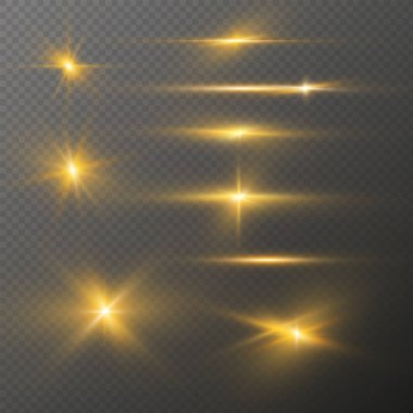 Vektör gerçekçi ışık parlıyor, altın parıltılı yıldızlar parlıyor, ışık efektleri, parlıyor, parlıyor, parlıyor, parlıyor.