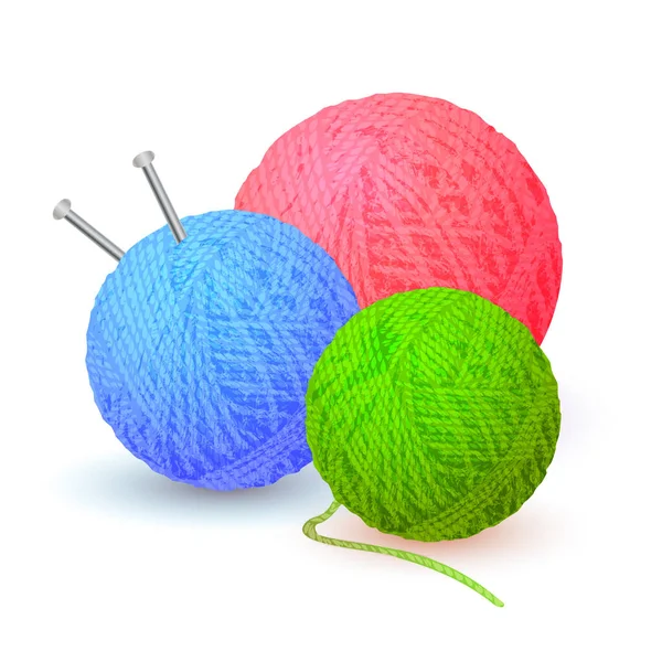 Different Color Balls Yarn Threads Bundles Wool Knitting Isolated White — Stock Vector