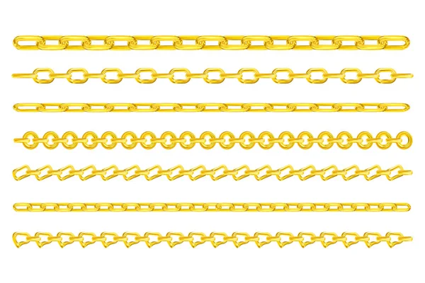 Conjunto Cadenas Oro Realistas Enlaces Dorados Lujo Diferentes Formas Para — Archivo Imágenes Vectoriales