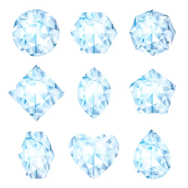Realistische Diamanten Auf Weißem Hintergrund Juwelen Oder Brillanten Kollektion Glänzende — Stockvektor