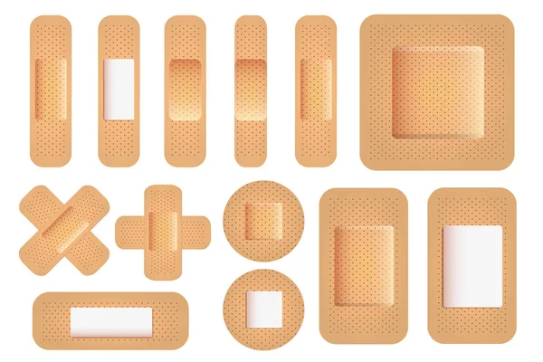 不同形状的医用石膏 具有现实质感的用于医疗保健的粘性条带绷带 在白色背景上孤立的矢量石膏集 病媒Eps10 — 图库矢量图片