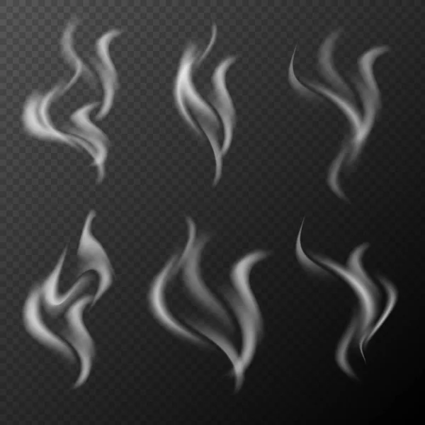 Set Humo Vapor Realista Vectorial Aislado Sobre Fondo Transparente Oscuro — Vector de stock