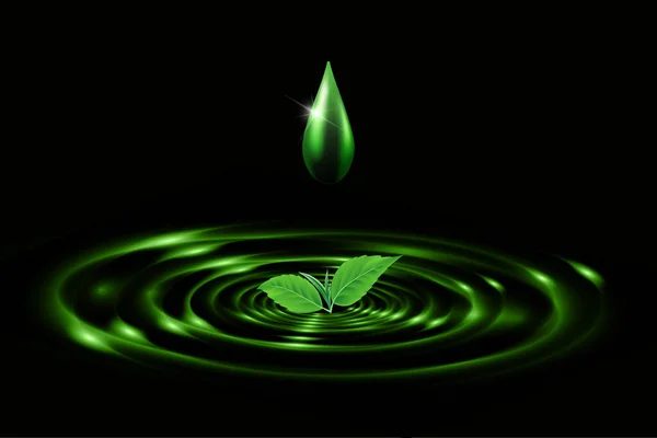 Water Drop Tło Izolowane Czarnym Tle Realistyczny Zielony Plusk Wody — Wektor stockowy