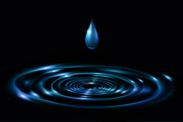 Water Drop Tło Izolowane Czarnym Tle Realistyczny Niebieski Plusk Fal — Wektor stockowy