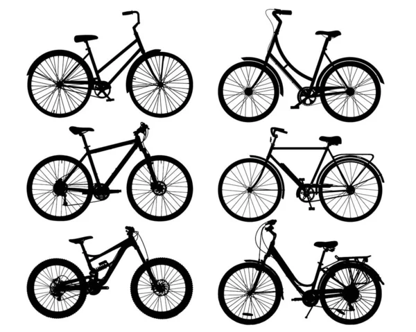 Vector Bicycle Silhouette Set Isolated White Background Collection Realistic Black — Stock Vector