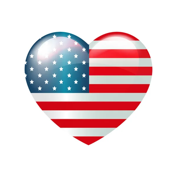 American Flag Heart White Background 다음을 가리키는 말이다 미국의 독립기념일 — 스톡 벡터