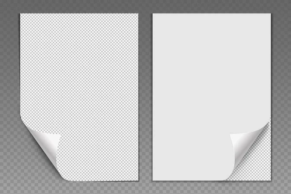 Papel Blanco Vectorial Con Esquina Doblada Conjunto Páginas Realistas Formularios — Vector de stock