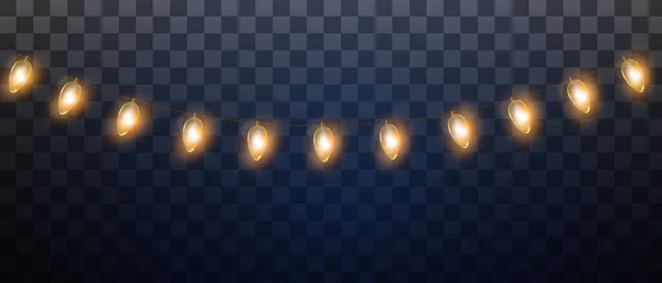 Lumières Noël Vectorielles Guirlande Nouvel Isolée Sur Fond Transparent Décoration — Image vectorielle