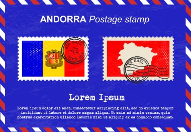 Andorra posta pulu, posta pulu, vintage damga, hava posta zarf.