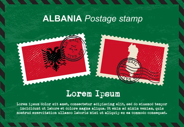 Albanien frimärke, frimärke, vintage stämpel, air mail kuvertet. — Stock vektor