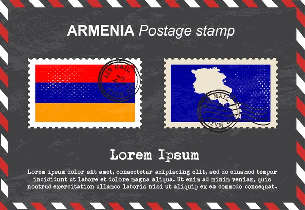 Arménie timbre postal, timbre-poste, timbre vintage, enveloppe postale aérienne . — Image vectorielle