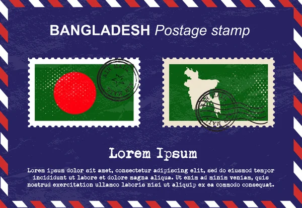 Timbre-poste du Bangladesh, timbre-poste, timbre vintage, enveloppe postale aérienne . — Image vectorielle