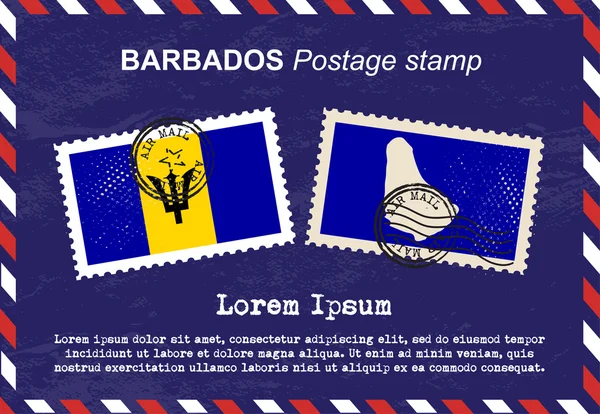 Barbados sello postal, sello postal, sello vintage, sobre de correo aéreo . — Archivo Imágenes Vectoriales