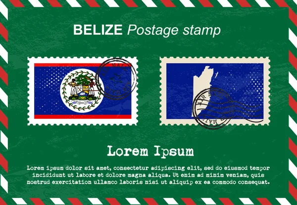 Belize znaczka, znaczków, vintage pieczęć, koperty mail powietrza. — Wektor stockowy