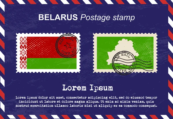 Biélorussie timbre-poste, timbre-poste, timbre vintage, enveloppe postale aérienne . — Image vectorielle