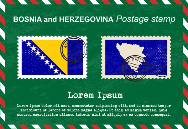 Bosnia y Herzegovina sello postal, sello vintage, sobre de correo aéreo . — Archivo Imágenes Vectoriales