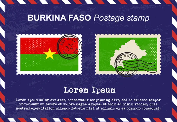 Burkina Faso timbre postal, timbre vintage, enveloppe postale aérienne . — Image vectorielle