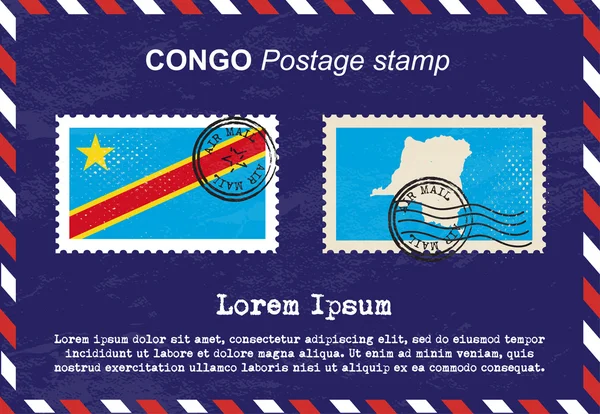 Congo sello postal, sello vintage, sobre de correo aéreo . — Archivo Imágenes Vectoriales