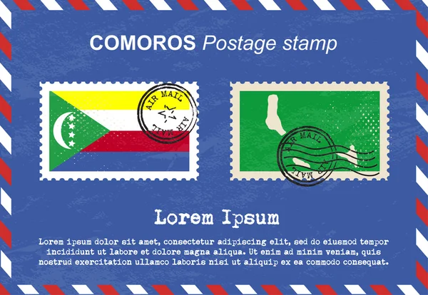 Timbre postal Comores, timbre vintage, enveloppe postale aérienne . — Image vectorielle