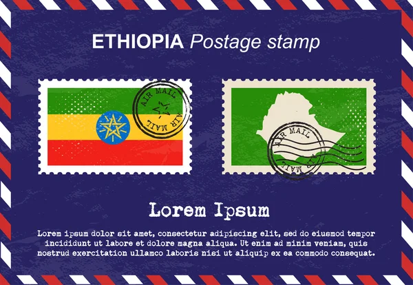 Ефіопія поштова марка, vintage штамп, повітря поштовий конверт. — стоковий вектор