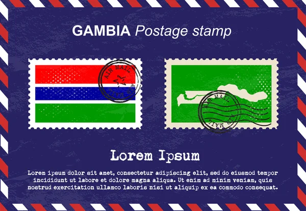 Gambie timbre-poste, timbre vintage, enveloppe postale aérienne . — Image vectorielle