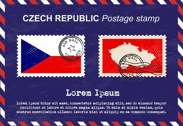 Timbre-poste République tchèque, timbre vintage, enveloppe postale aérienne . — Image vectorielle