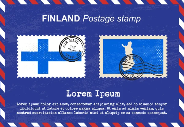 Finlande timbre-poste, timbre vintage, enveloppe postale aérienne . — Image vectorielle