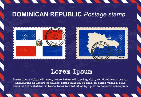 Carimbo postal dominicano, selo postal, selo vintage, envelope de correio aéreo . — Vetor de Stock