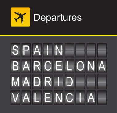 İspanya flip alfabe Havaalanı gidiş, İspanya, Barcelona, Madrid, Valencia