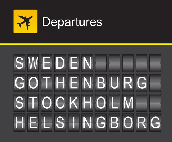 İsveç flip alfabe Havaalanı gidiş, İsveç, Gothenburg, Stockholm, Helsingborg — Stok Vektör