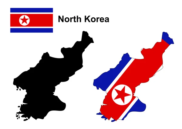 Mappa e vettore di bandiera della Corea del Nord, cartina della Corea del Nord, bandiera della Corea del Nord — Vettoriale Stock