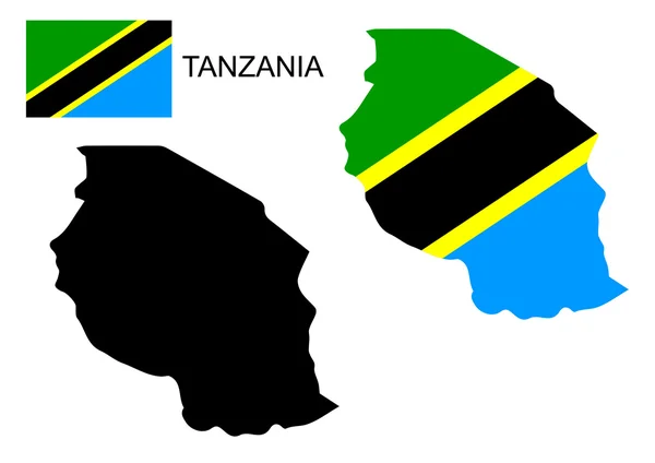 Mapa da Tanzânia e vetor de bandeira, mapa da Tanzânia, bandeira da Tanzânia —  Vetores de Stock