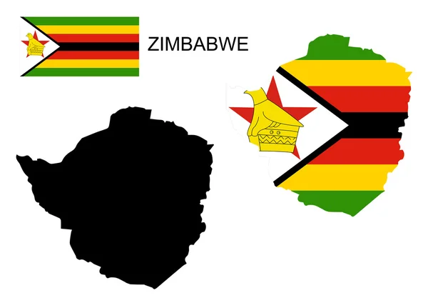 Zimbabwe mapa y vector de bandera, Zimbabwe mapa, Zimbabwe bandera — Vector de stock