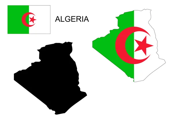 Argélia mapa e bandeira vetorial, Argélia mapa, Argélia bandeira — Vetor de Stock