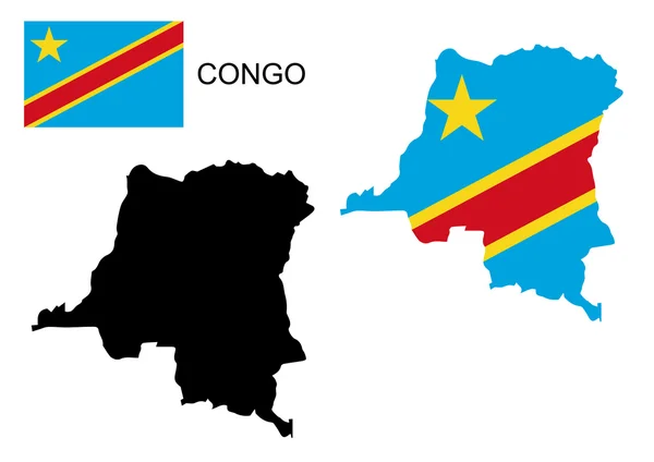 Mappa e vettore di bandiera del Congo, Mappa del Congo, Bandiera del Congo — Vettoriale Stock