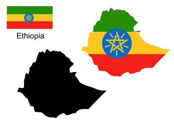 Ethiopië kaart en vlag vector, Ethiopië kaart, Ethiopië vlag — Stockvector