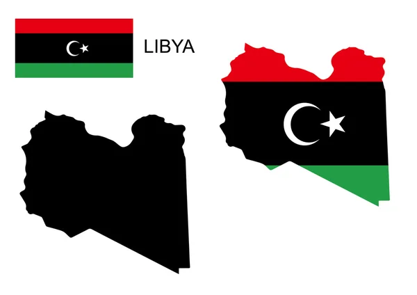 Libya vektör harita ve bayrak, Libya Haritası, Libya bayrağı — Stok Vektör