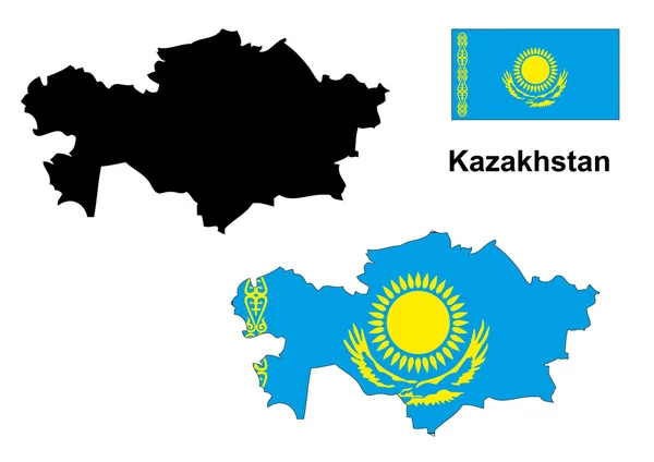 Kazakhstan map and flag vector, Kazakhstan map, Kazakhstan flag — Stock Vector