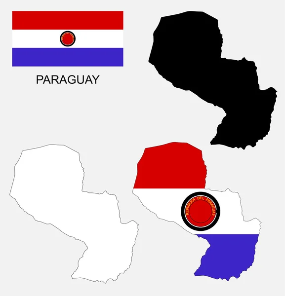 Paraguay mapa y vector de bandera, Paraguay mapa, bandera de Paraguay — Archivo Imágenes Vectoriales