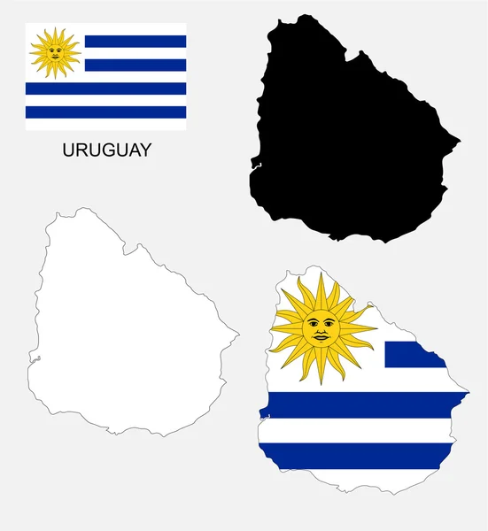 Uruguay mapa y vector de bandera, Uruguay mapa, bandera de Uruguay — Archivo Imágenes Vectoriales