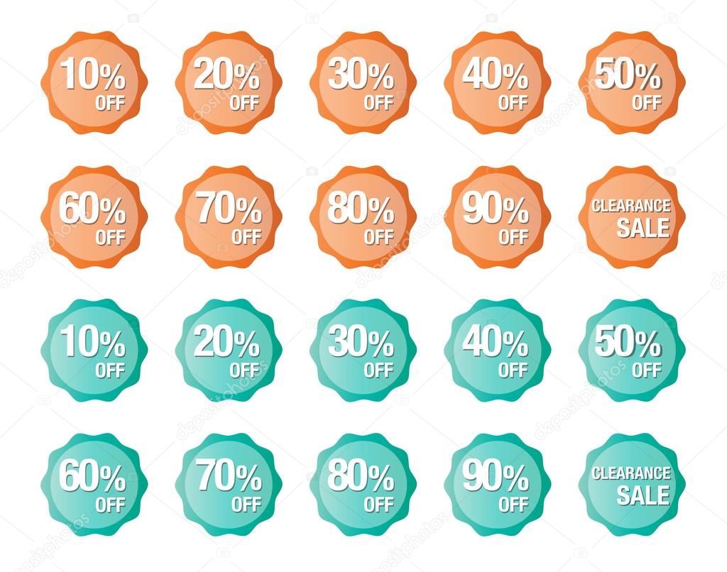 Set of percent discount sign icons, sale symbol, stars stickers