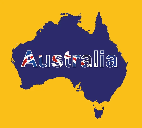 Australia mapa en color azul y fondo amarillo, australia mapa vector, mapa vector — Vector de stock