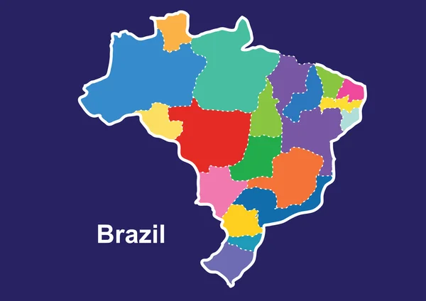 Brésil carte colorée en fond bleu, vecteur de carte brésilienne, vecteur de carte — Image vectorielle