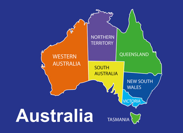 Australia colorful map in blue background, australia map vector, map vector