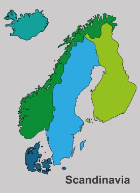 Scandinavia renkli harita, scandinavia harita vektör, vektör harita